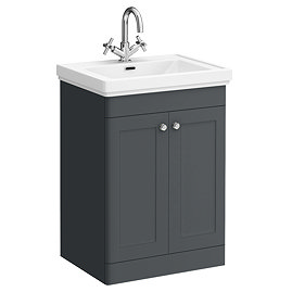 Roxbury Traditional 600mm Satin Anthracite Vanity Unit - Floor Standing 2 Door Unit with Chrome Handles