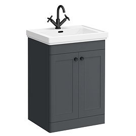 Roxbury Traditional 600mm Satin Anthracite Vanity Unit - Floor Standing 2 Door Unit with Matt Black Handles