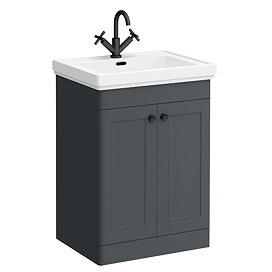 Roxbury Traditional 600mm Satin Anthracite Vanity Unit - Floor Standing 2 Door Unit with Matt Black Handles