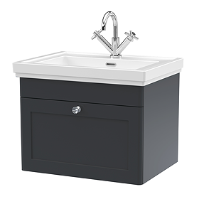 Roxbury Traditional 600mm Satin Anthracite Vanity Unit - Wall Hung Single Drawer Unit with Chrome Handle