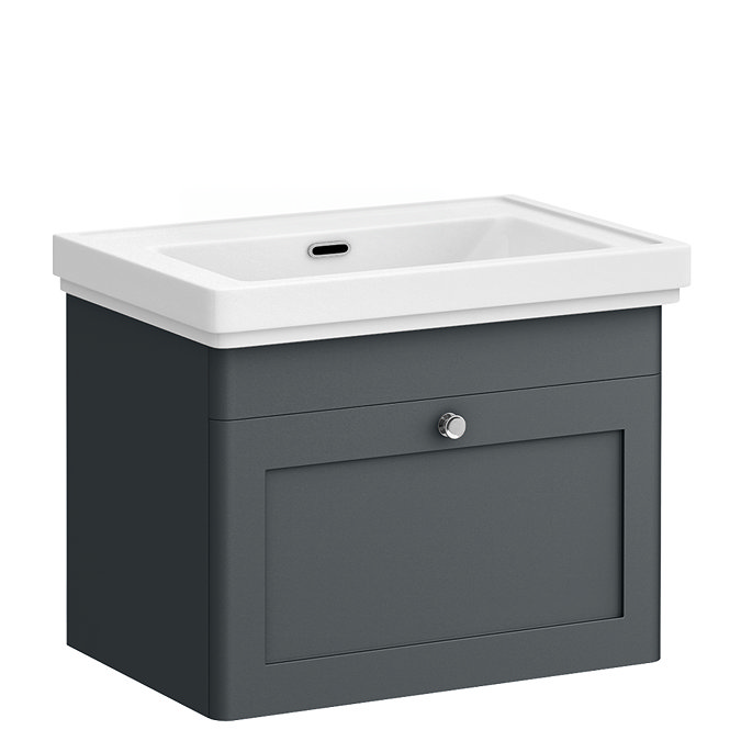 Roxbury Traditional 600mm Satin Anthracite Vanity Unit - Wall Hung Single Drawer Unit with Chrome Handle