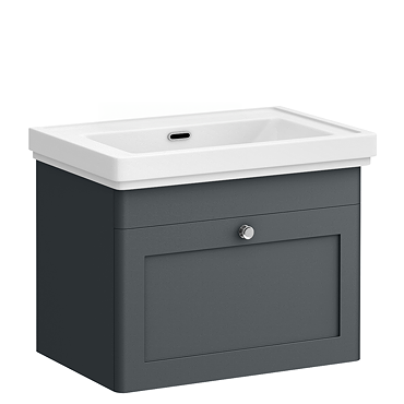 Roxbury Traditional 600mm Satin Anthracite Vanity Unit - Wall Hung Single Drawer Unit with Chrome Handle