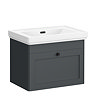 Roxbury Traditional 600mm Satin Anthracite Vanity Unit - Wall Hung Single Drawer Unit with Matt Black Handle 0 Tap Hole