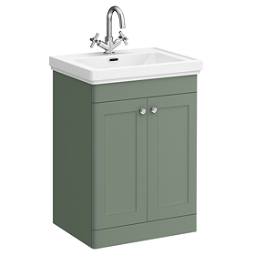 Roxbury Traditional 600mm Satin Green Vanity Unit - Floor Standing 2 Door Unit with Chrome Handles