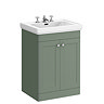 Roxbury Traditional 600mm Satin Green Vanity Unit - Floor Standing 2 Door Unit with Chrome Handles - 3 Tap Hole