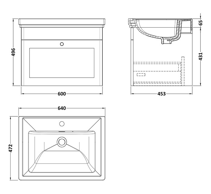 Roxbury Traditional 600mm Satin Green Vanity Unit - Wall Hung Single Drawer Unit with Chrome Handle