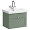 Roxbury Traditional 600mm Satin Green Vanity Unit - Wall Hung Single Drawer Unit with Chrome Handle