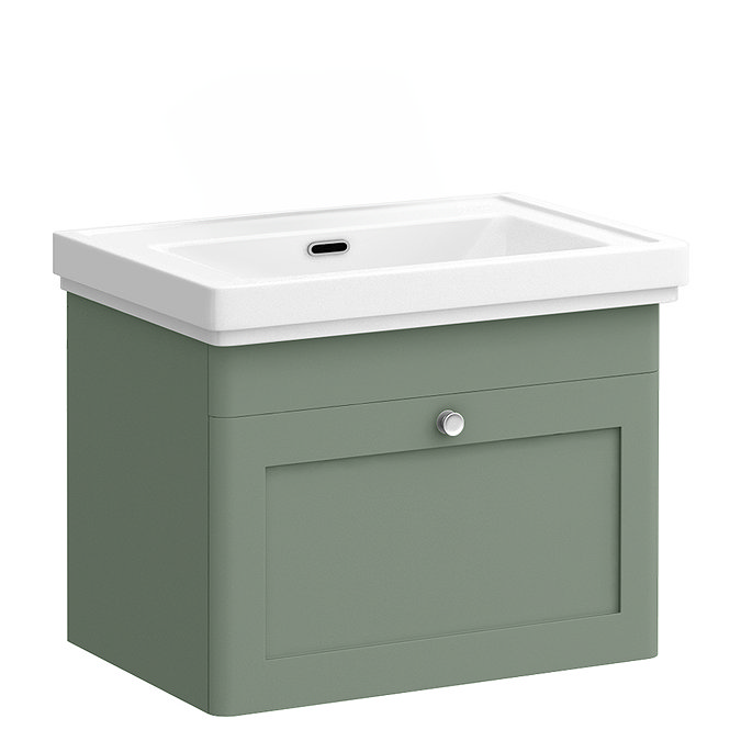 Roxbury Traditional 600mm Satin Green Vanity Unit - Wall Hung Single Drawer Unit with Chrome Handle
