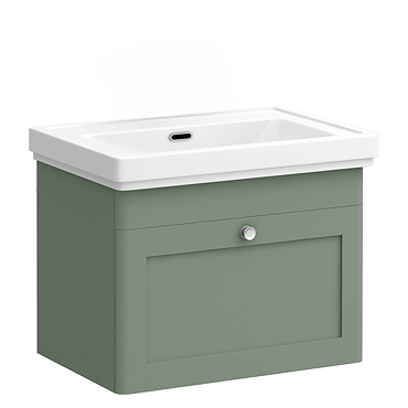 Roxbury Traditional 600mm Satin Green Vanity Unit - Wall Hung Single Drawer Unit with Chrome Handle