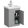 Roxbury Traditional 600mm Satin Grey Vanity Unit - Floor Standing 2 Door Unit with Chrome Handles