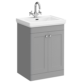 Roxbury Traditional 600mm Satin Grey Vanity Unit - Floor Standing 2 Door Unit with Chrome Handles