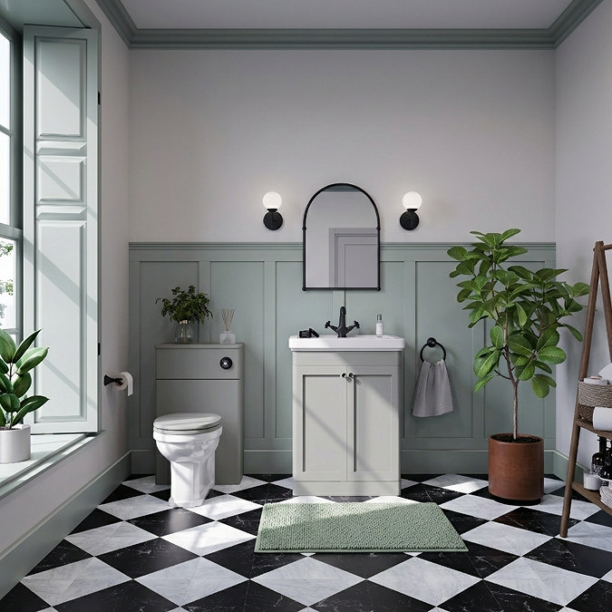 Roxbury Traditional 600mm Satin Grey Vanity Unit - Floor Standing 2 Door Unit with Matt Black Handles