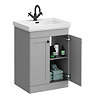 Roxbury Traditional 600mm Satin Grey Vanity Unit - Floor Standing 2 Door Unit with Matt Black Handles