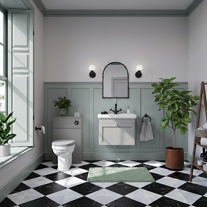 Roxbury Traditional 600mm Satin Grey Vanity Unit - Wall Hung Single Drawer Unit with Matt Black Handle