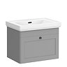 Roxbury Traditional 600mm Satin Grey Vanity Unit - Wall Hung Single Drawer Unit with Matt Black Handle 0 Tap Hole
