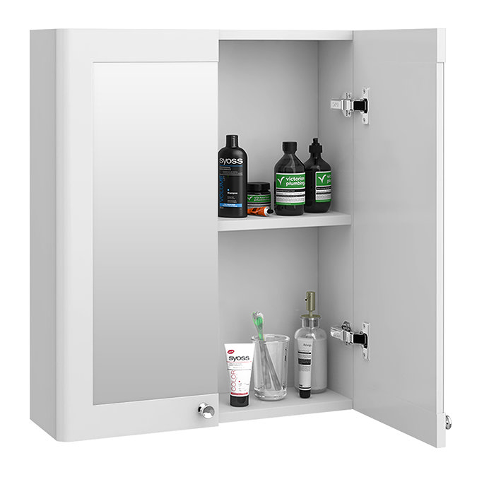 Roxbury Traditional 600mm Satin White Mirror Cabinet with Chrome Handles