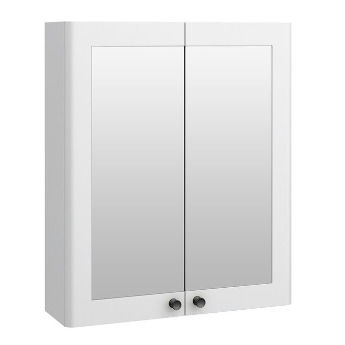Roxbury Traditional 600mm Satin White Mirror Cabinet with Matt Black Handles