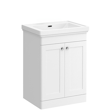 Roxbury Traditional 600mm Satin White Vanity Unit - Floor Standing 2 Door Unit with Chrome Handles