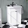 Roxbury Traditional 600mm Satin White Vanity Unit - Floor Standing 2 Door Unit with Matt Black Handles