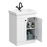 Roxbury Traditional 600mm Satin White Vanity Unit - Floor Standing 2 Door Unit with Matt Black Handles