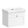 Roxbury Traditional 600mm Satin White Vanity Unit - Wall Hung Single Drawer Unit with Chrome Handle 0 Tap Hole
