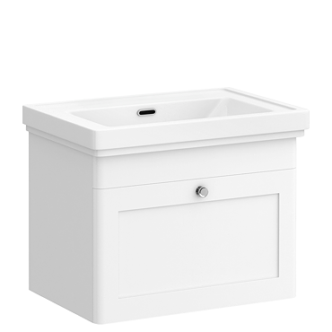 Roxbury Traditional 600mm Satin White Vanity Unit - Wall Hung Single Drawer Unit with Chrome Handle