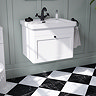 Roxbury Traditional 600mm Satin White Vanity Unit - Wall Hung Single Drawer Unit with Matt Black Handle