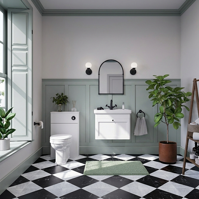 Roxbury Traditional 600mm Satin White Vanity Unit - Wall Hung Single Drawer Unit with Matt Black Handle