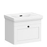 Roxbury Traditional 600mm Satin White Vanity Unit - Wall Hung Single Drawer Unit with Matt Black Handle 0 Tap Hole