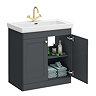 Roxbury Traditional 800mm Satin Anthracite Vanity Unit - Floor Standing 2 Door Unit with Brushed Brass Handles