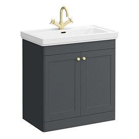 Roxbury Traditional 800mm Satin Anthracite Vanity Unit - Floor Standing 2 Door Unit with Brushed Brass Handles