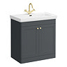 Roxbury Traditional 800mm Satin Anthracite Vanity Unit - Floor Standing 2 Door Unit with Brushed Brass Handles
