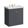 Roxbury Traditional 800mm Satin Anthracite Vanity Unit - Floor Standing 2 Door Unit with Brushed Brass Handles