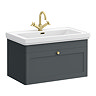 Roxbury Traditional 800mm Satin Anthracite Vanity Unit - Wall Hung Single Drawer Unit with Brushed Brass Handle