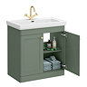 Roxbury Traditional 800mm Satin Green Vanity Unit - Floor Standing 2 Door Unit with Brushed Brass Handles