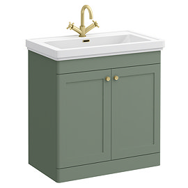 Roxbury Traditional 800mm Satin Green Vanity Unit - Floor Standing 2 Door Unit with Brushed Brass Handles