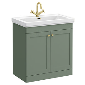 Roxbury Traditional 800mm Satin Green Vanity Unit - Floor Standing 2 Door Unit with Brushed Brass Handles