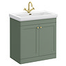 Roxbury Traditional 800mm Satin Green Vanity Unit - Floor Standing 2 Door Unit with Brushed Brass Handles