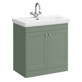 Roxbury Traditional 800mm Satin Green Vanity Unit - Floor Standing 2 Door Unit with Chrome Handles