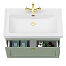 Roxbury Traditional 800mm Satin Green Vanity Unit - Wall Hung Single Drawer Unit with Brushed Brass Handle