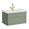 Roxbury Traditional 800mm Satin Green Vanity Unit - Wall Hung Single Drawer Unit with Brushed Brass Handle