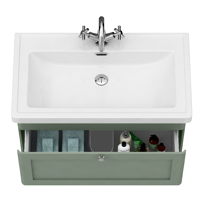 Roxbury Traditional 800mm Satin Green Vanity Unit - Wall Hung Single Drawer Unit with Chrome Handle