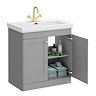 Roxbury Traditional 800mm Satin Grey Vanity Unit - Floor Standing 2 Door Unit with Brushed Brass Handles