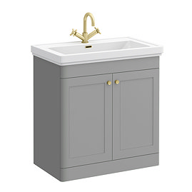 Roxbury Traditional 800mm Satin Grey Vanity Unit - Floor Standing 2 Door Unit with Brushed Brass Handles