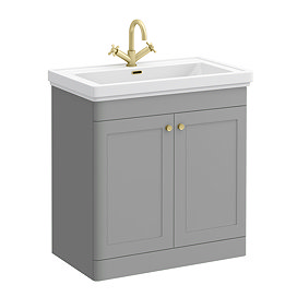 Roxbury Traditional 800mm Satin Grey Vanity Unit - Floor Standing 2 Door Unit with Brushed Brass Handles