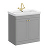 Roxbury Traditional 800mm Satin Grey Vanity Unit - Floor Standing 2 Door Unit with Brushed Brass Handles