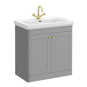 Roxbury Traditional 800mm Satin Grey Vanity Unit - Floor Standing 2 Door Unit with Brushed Brass Handles