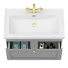 Roxbury Traditional 800mm Satin Grey Vanity Unit - Wall Hung Single Drawer Unit with Brushed Brass Handle