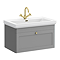 Roxbury Traditional 800mm Satin Grey Vanity Unit - Wall Hung Single Drawer Unit with Brushed Brass Handle