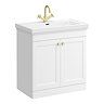 Roxbury Traditional 800mm Satin White Vanity Unit - Floor Standing 2 Door Unit with Brushed Brass Handles